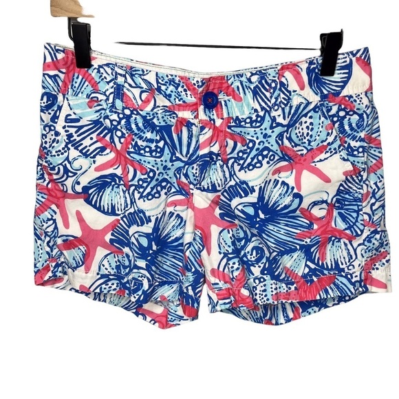 Lilly Pulitzer She She Shells Callahan Shorts Size 2 Starfish Shells Blue Red - Picture 2 of 9